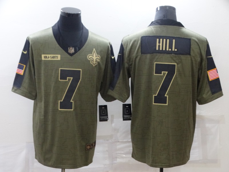 Men New Orleans Saints #7 Taysom Hill green Nike Olive Salute To Service Limited NFL jersey->cleveland browns->NFL Jersey